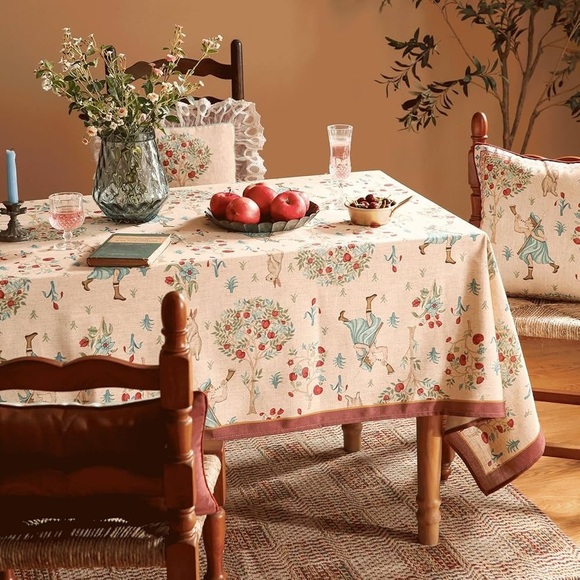 Patdrea DesignYellow French Spring Summer Tablecloth,Rustic Linen Floral Pattern - Picture 7 of 13